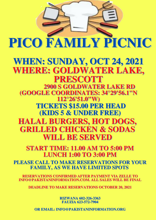 PICO Family Picnic on Sunday, Oct 24 at Goldwater Lake, Prescott